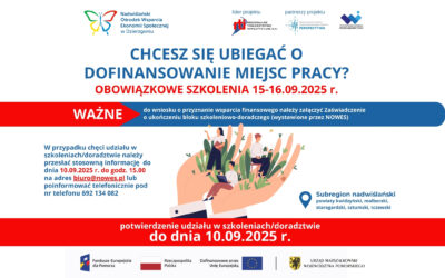 OBOWIĄZKOWE SZKOLENIA DLA UBIEGAJĄCYCH SIĘ O DOFINANSOWANIE MIEJSC PRACY 15-16.09.2025 r.