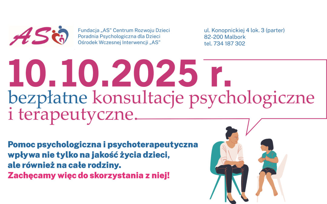 Światowy Dzień Zdrowia Psychicznego – bezpłatne konsultacje psychologiczne i terapeutyczne w Fundacji „As”