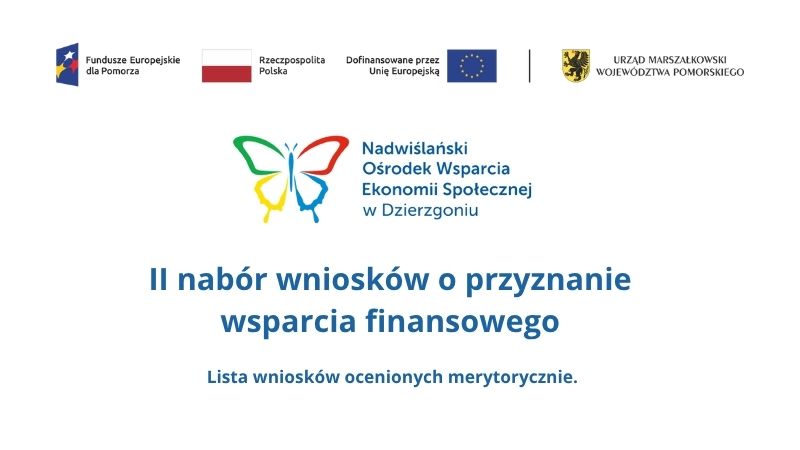 NABÓR II Lista wniosków ocenionych merytorycznie o udzielenie wsparcia finansowego na utworzenie i utrzymanie miejsca pracy w przedsiębiorstwie społecznym.